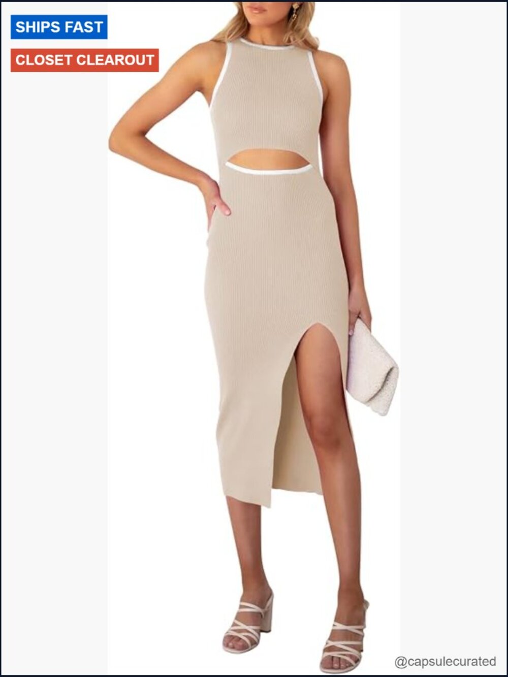 Women Cutout Bodycon Midi Dress Sleeveless Knit Summer Party